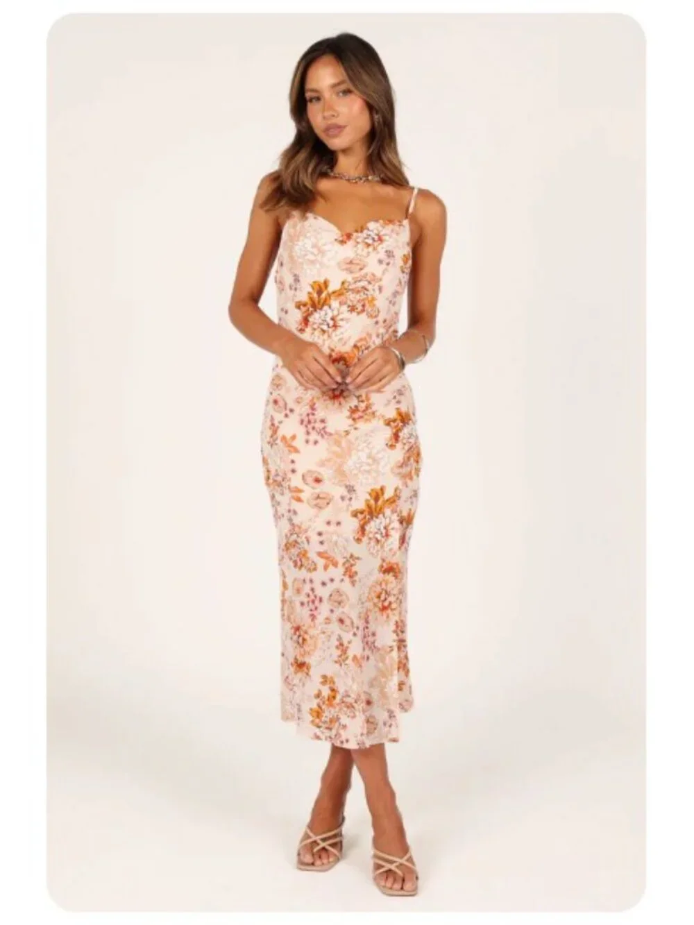 NWT Petal & Pup Yelena Satin Floral Spaghetti Strap Cowl Neck Maxi Dress sz US 8 - Picture 6 of 12